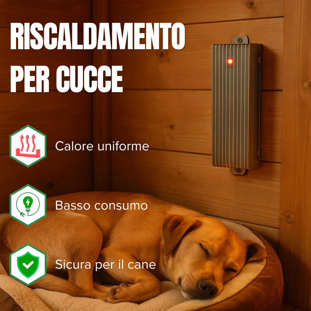 Cuccia per cani preparata per l'inverno con riscaldamento EHS